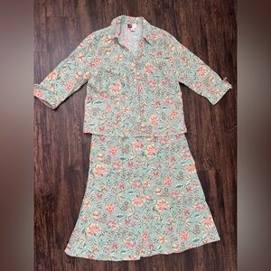 Le Suit 2-Pc Linen Skirt Suit Womens Size 14/16 Multi Color Pastels Lightweight